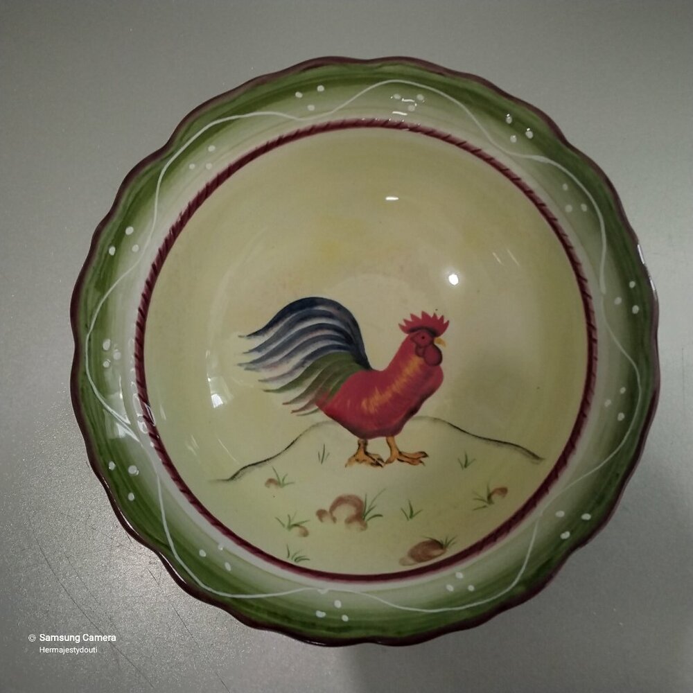 Rare Discontinued Vintage Ceramic Casa Vero Tuscan Red Rooster 6" Soup Bowl GVC